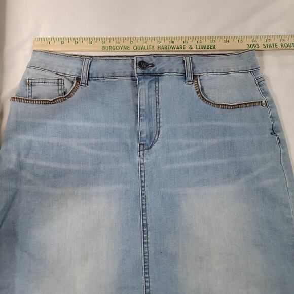 Bit & Bridle Denim Skirt Womens 8 Whiskering Blanket Stitching Rodeo Western - Picture 8 of 14